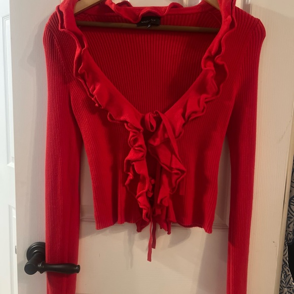 MAJORELLE Red Ruffle Cardigan - Picture 3 of 6